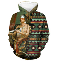 Pullover-Hoodie mit 3D Native-Chief Motiv, Kapuze, buntes Tribal-Muster