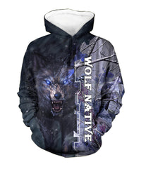 Dark multicolor wolf 3D pullover hoodie with hood and front graphic
