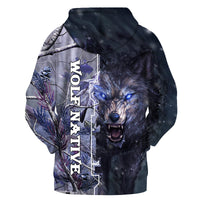 Dark multicolor wolf 3D pullover hoodie with full back/side print and hood
