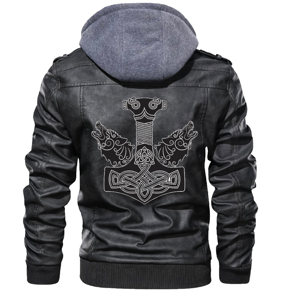 Viking Valknut Zipper Leather Jacket - Thor Hammer RLT12 - Wonder Print Shop