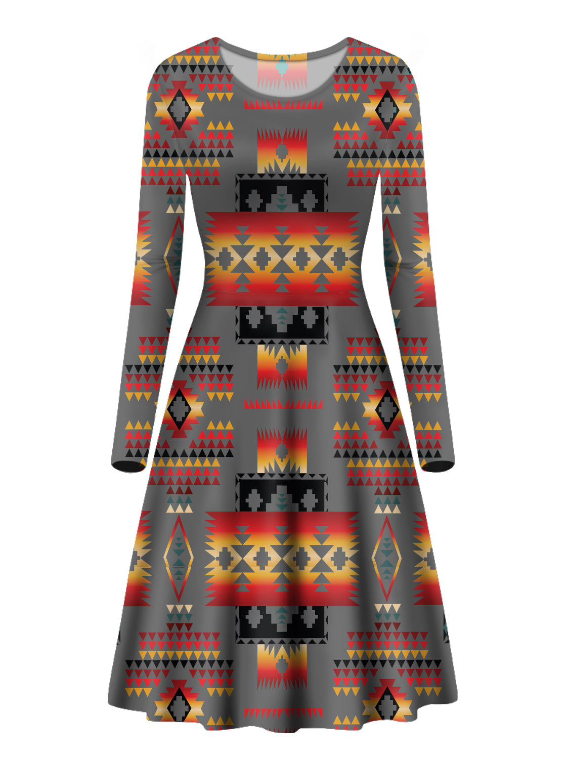 gray-pattern-native-american-long-sleeve-dress