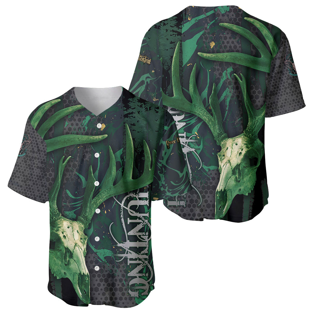 Deer Hunting Green Grunge Pattern Baseball Jersey - Wonder Print Shop