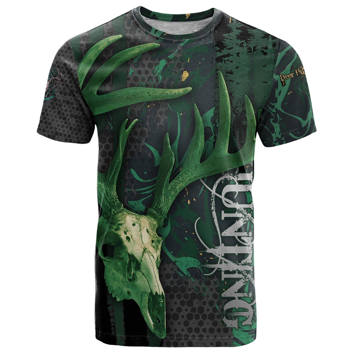 deer-hunting-green-grunge-pattern-t-shirt