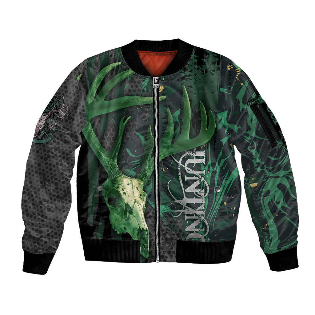 deer-hunting-green-grunge-pattern-sleeve-zip-bomber-jacket