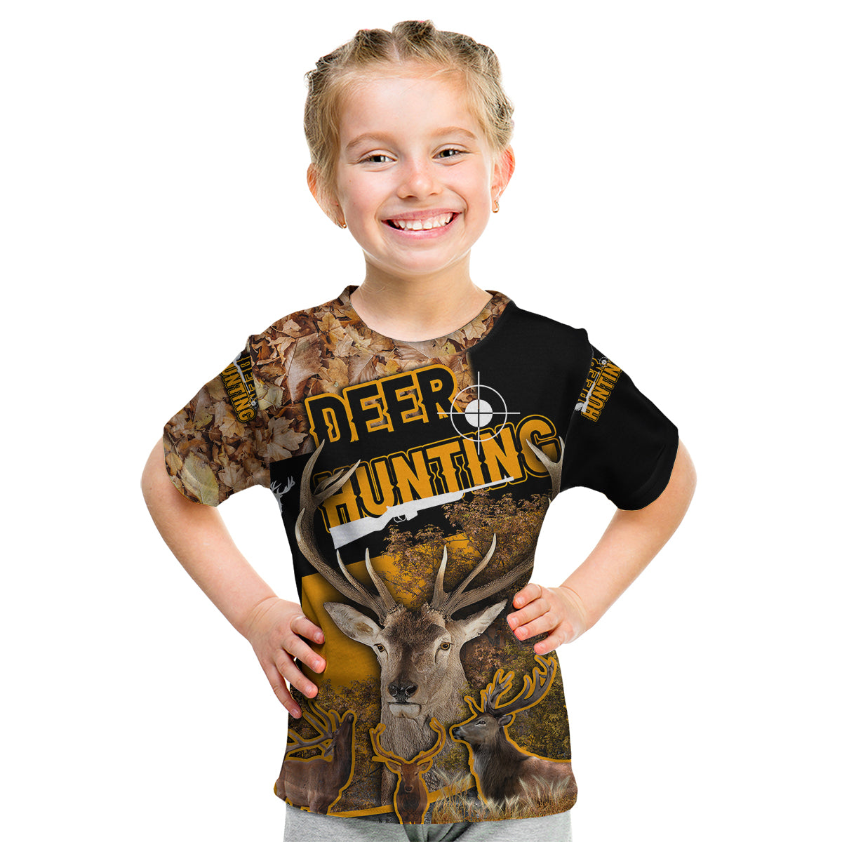 Deer Hunting Fall Of The Leaf Pattern Kid T Shirt - Wonder Print Shop