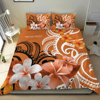 Orange duvet cover bedding set with two pillows, white orange flowers and ornate swirl pattern