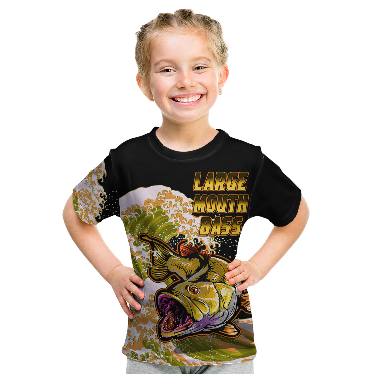 (Custom Personalised) Bass Fishing Yellow Kid T Shirt - Wonder Print Shop