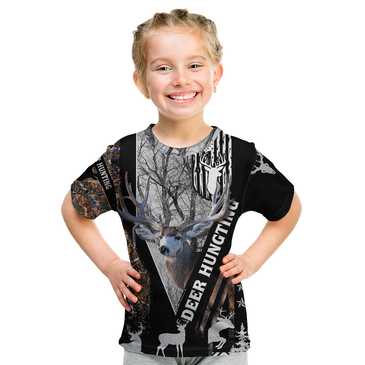 Deer Hunting Deciduous Forest Pattern Kid T Shirt - Wonder Print Shop