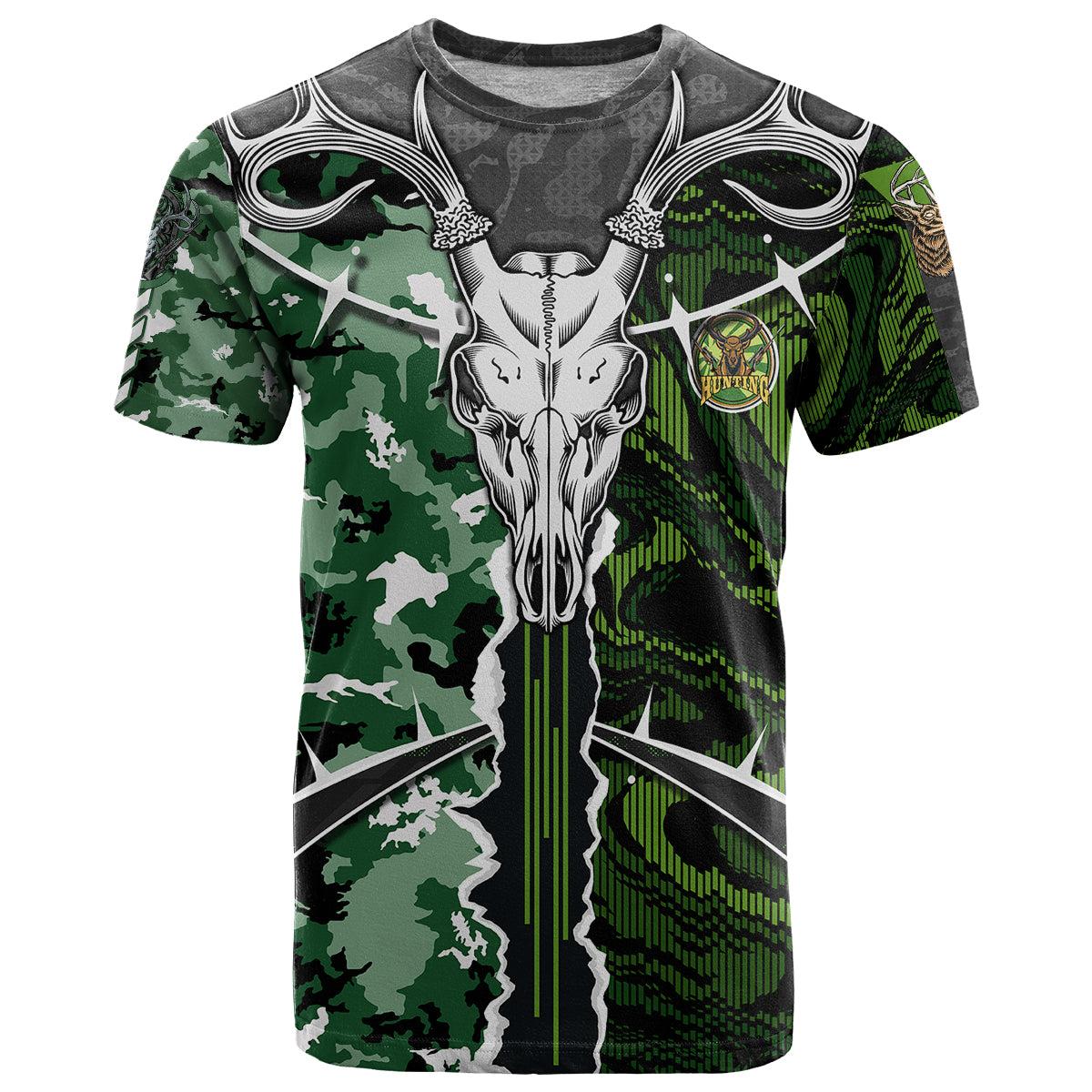 deer-hunting-green-abstract-pattern-t-shirt