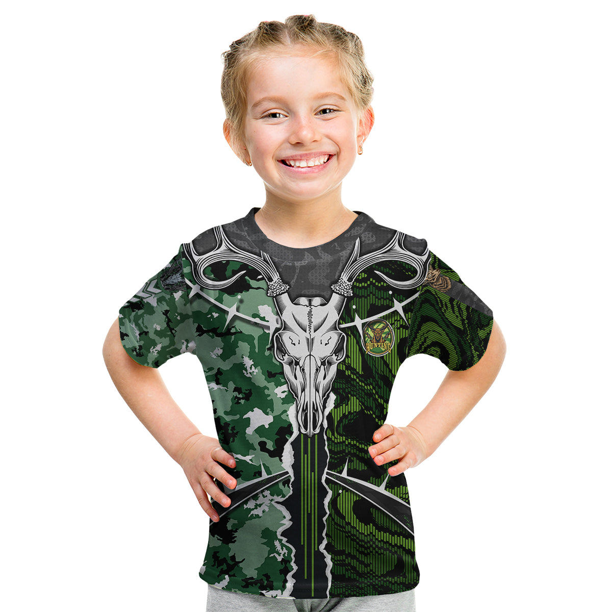 Deer Hunting Green Abstract Pattern Kid T Shirt - Wonder Print Shop