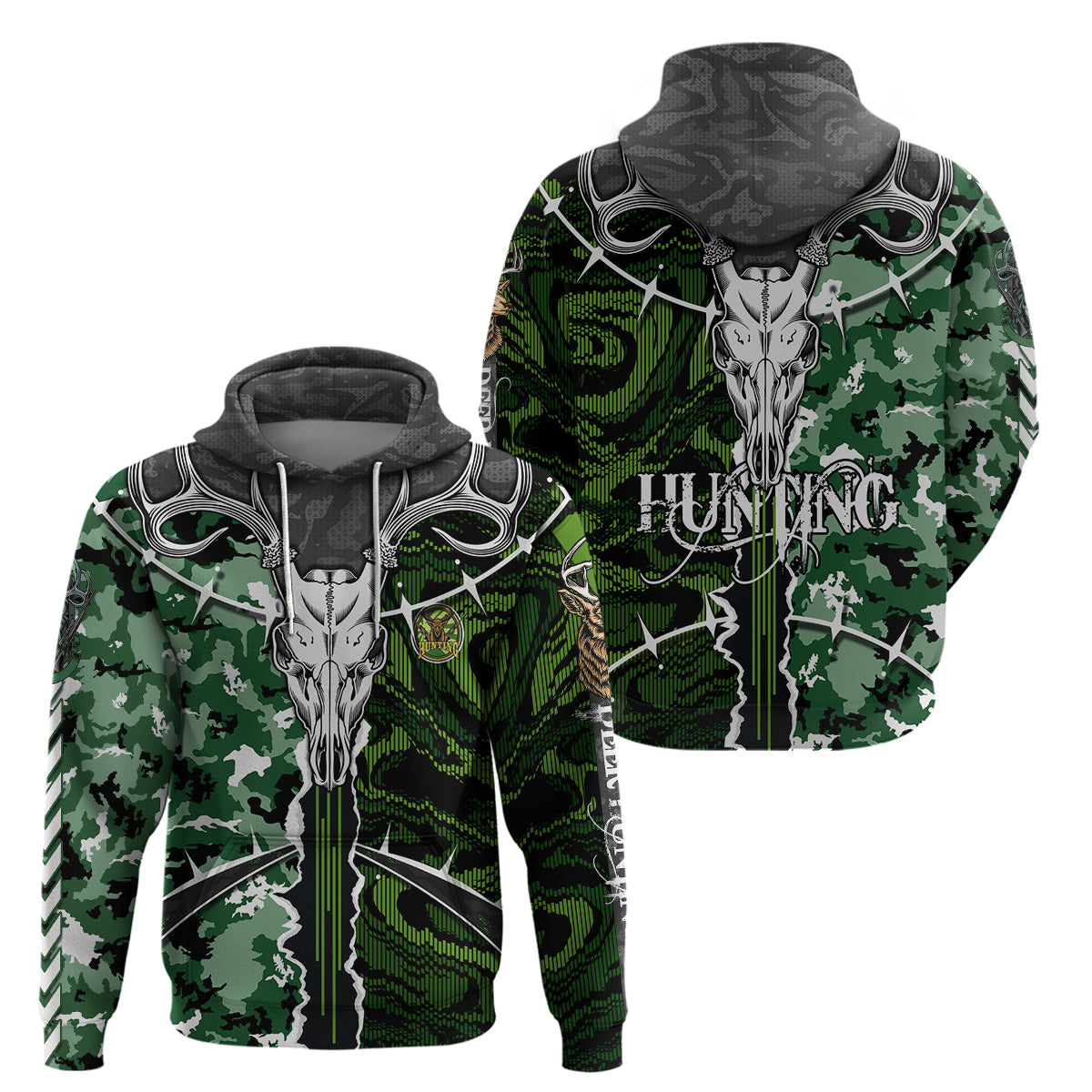 deer-hunting-green-abstract-pattern-hoodie