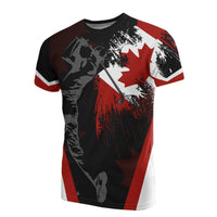 Canada golf style T-shirt, black/red/white with golfer and Canadian flag graphic