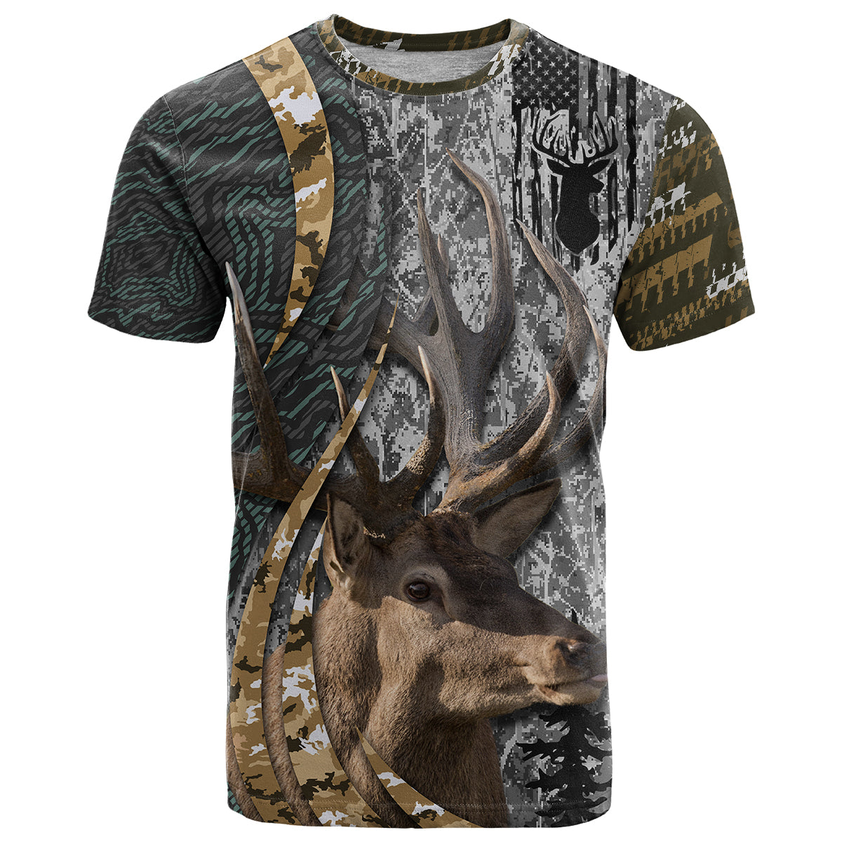 deer-hunting-abstract-grunge-pattern-t-shirt