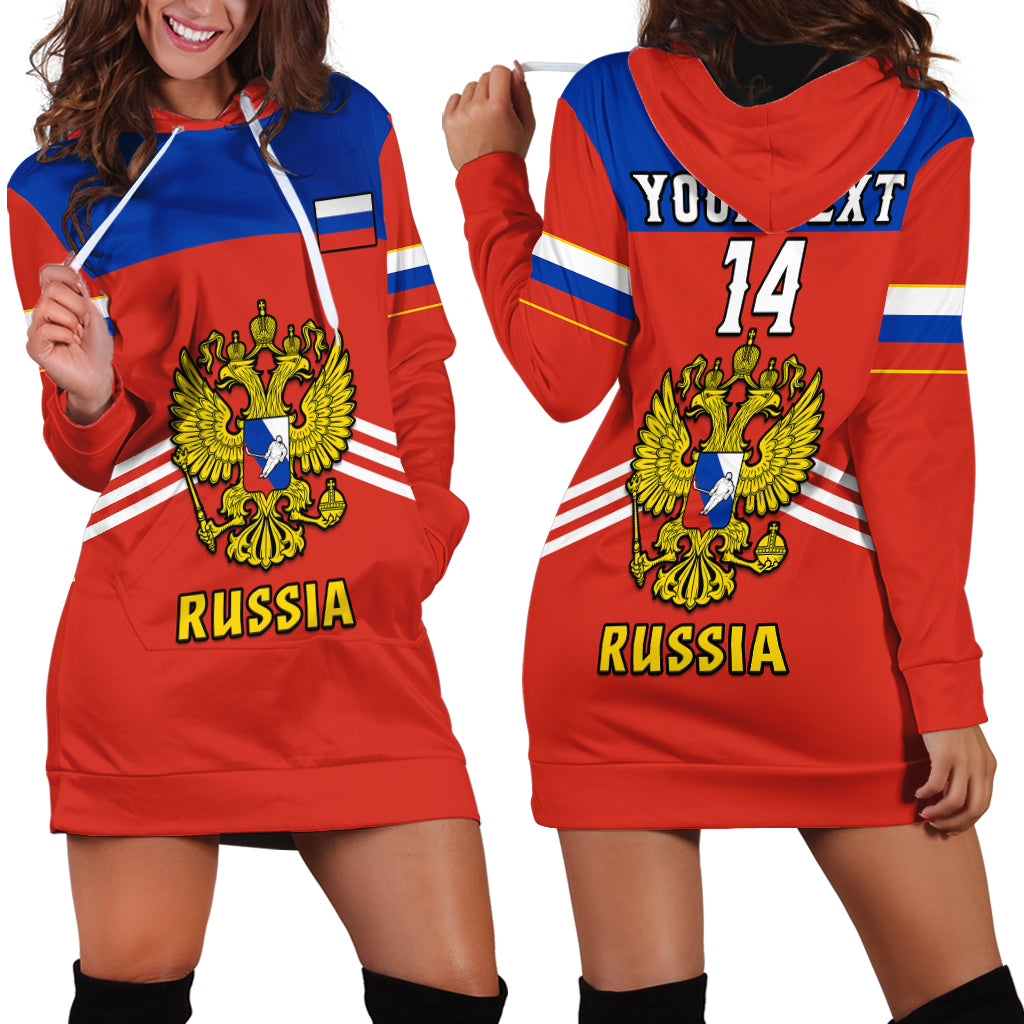 (Custom Text And Number) Russia Hockey 2023 Red Sporty Style Hoodie Dress - Wonder Print Shop