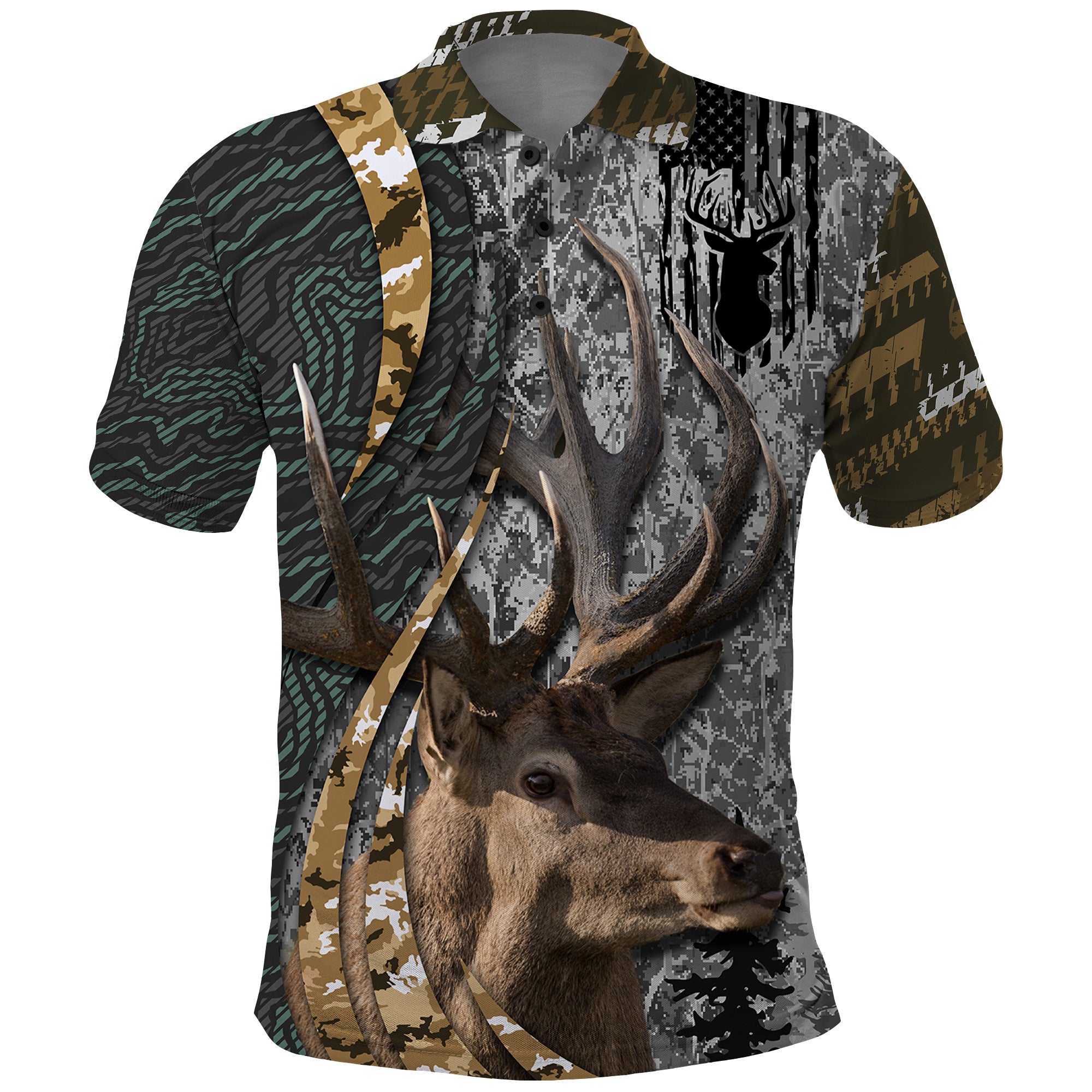 Deer Hunting Abstract Grunge Pattern Polo Shirt - Wonder Print Shop