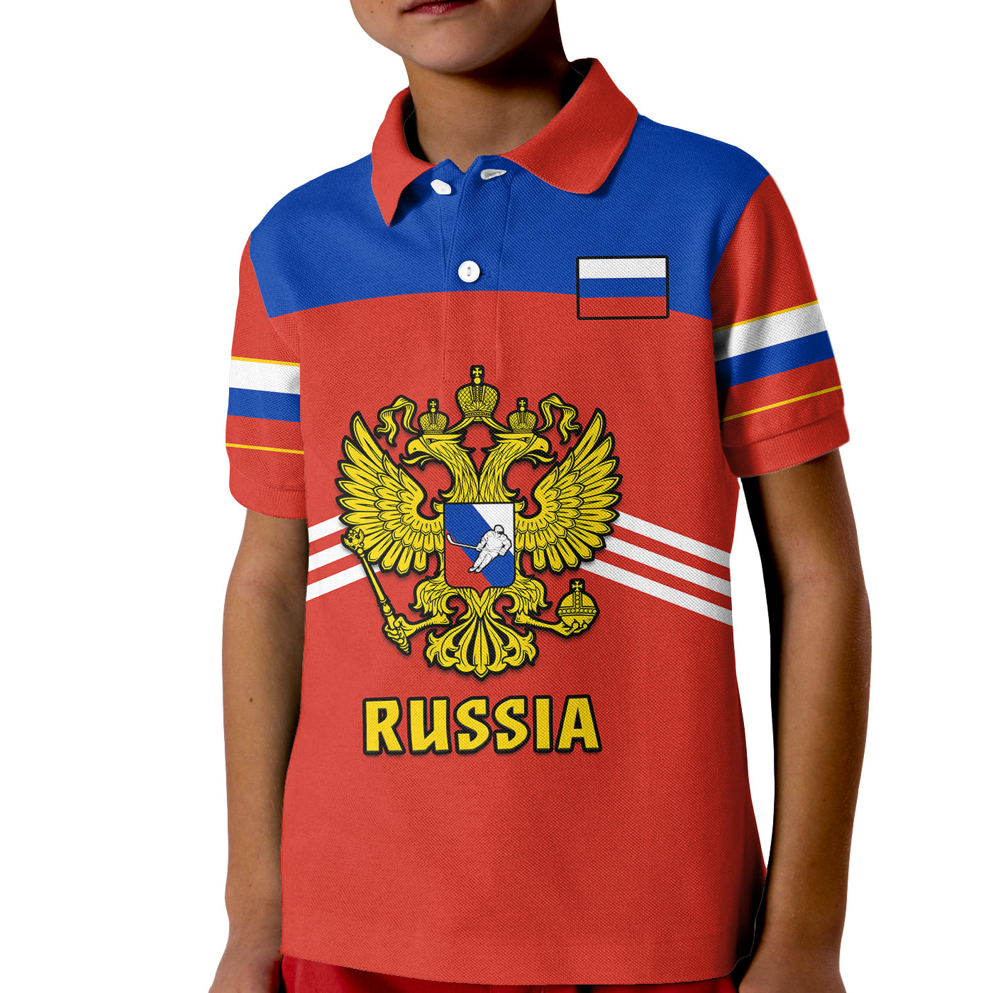 (Custom Text And Number) Russia Hockey Polo Shirt Red Sporty Style 2023 for Kid - Wonder Print Shop