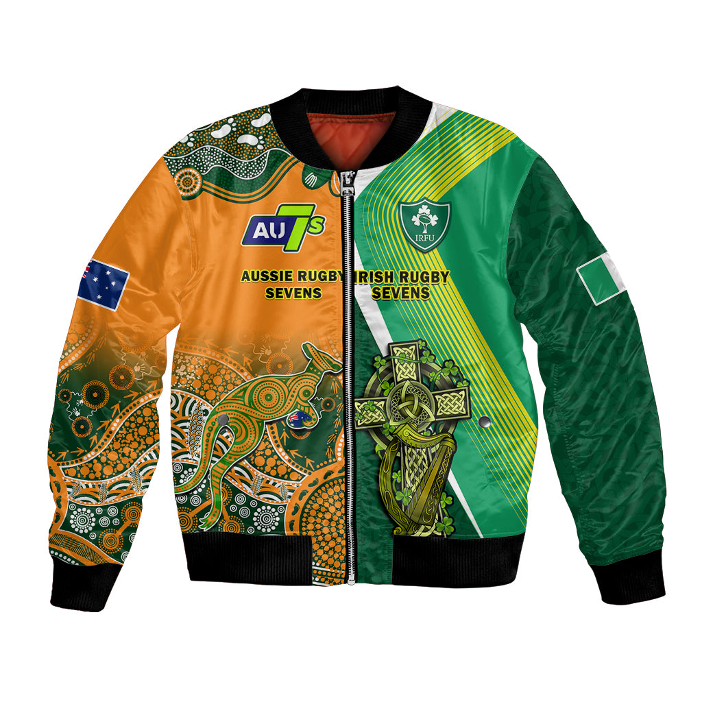 (Custom Personalised) Ireland and Australia Rugby Sevens Irish Sevens Mix Aussie Sevens Bomber Jacket - Wonder Print Shop