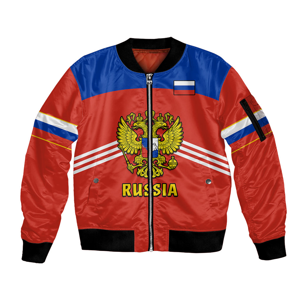 custom-text-and-number-russia-hockey-2023-red-sporty-style-sleeve-zip-bomber-jacket