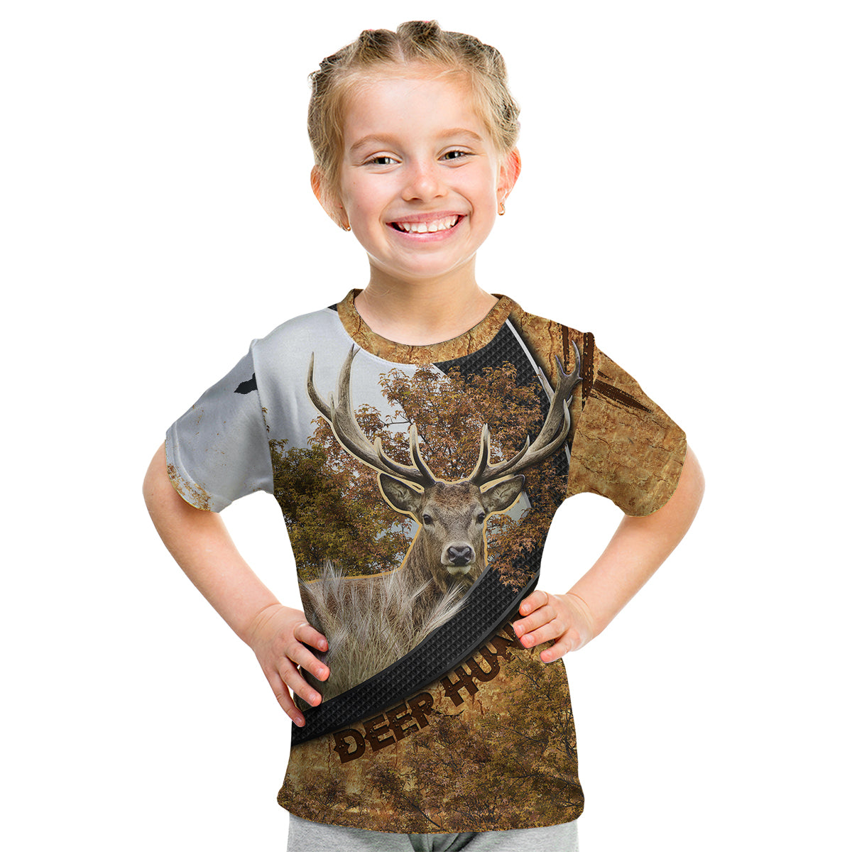 Deer Hunting Autumn Forest Abstract Pattern Kid T Shirt - Wonder Print Shop