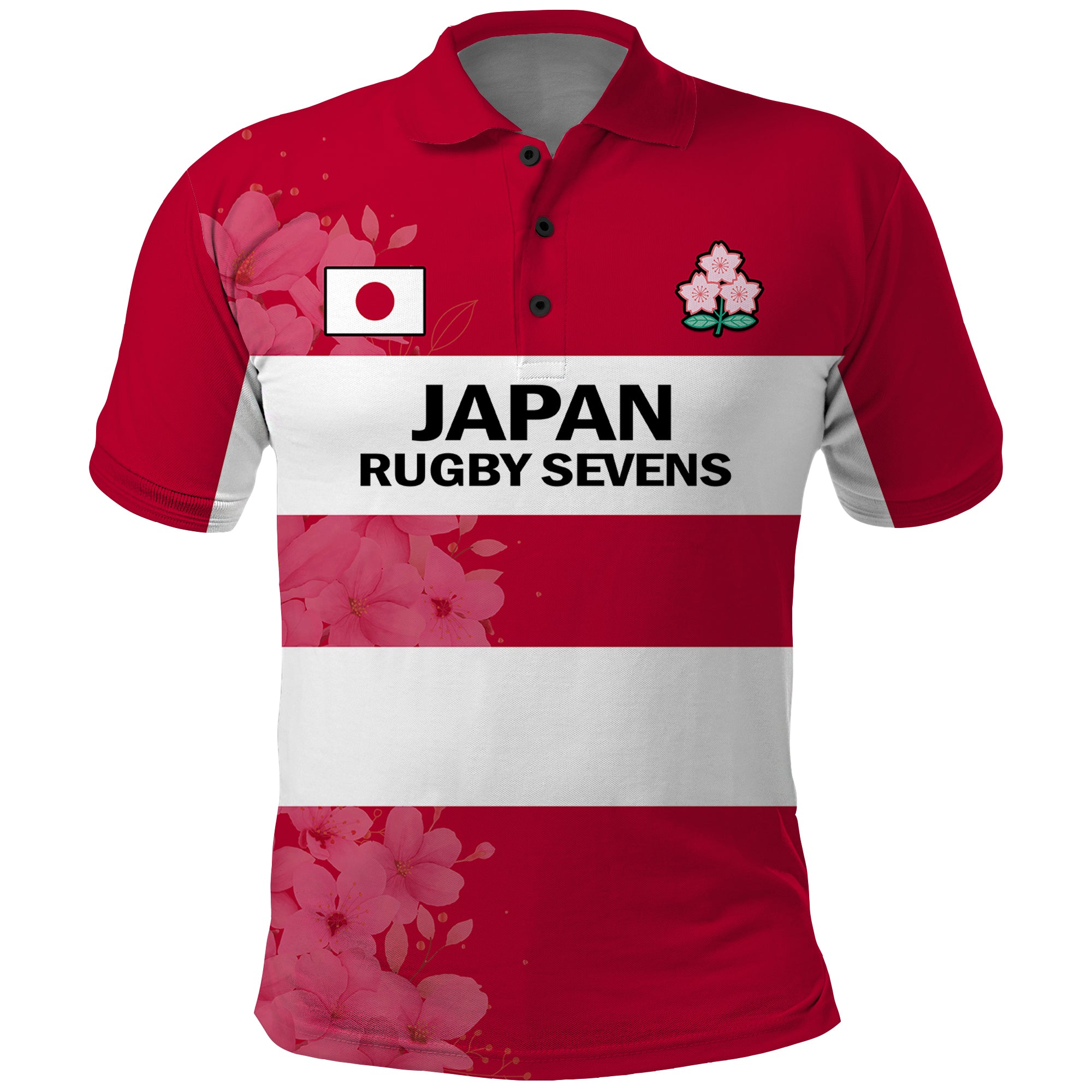 (Custom Text And Number) Japan Rugby 7s Japanese Cherry Blossom Polo Shirt - Wonder Print Shop