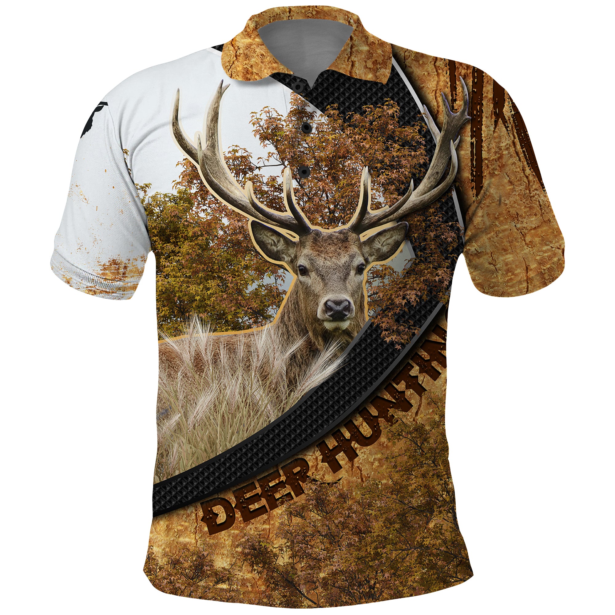 Deer Hunting Autumn Forest Abstract Pattern Polo Shirt - Wonder Print Shop