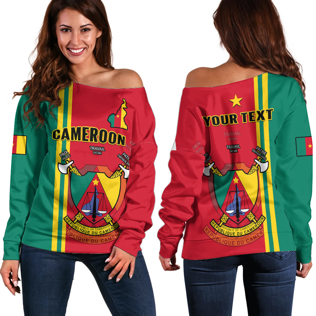 (Custom Personalised) Cameroon Happy Unity Day Cameroun Coat Of Arms Off Shoulder Sweater - Wonder Print Shop