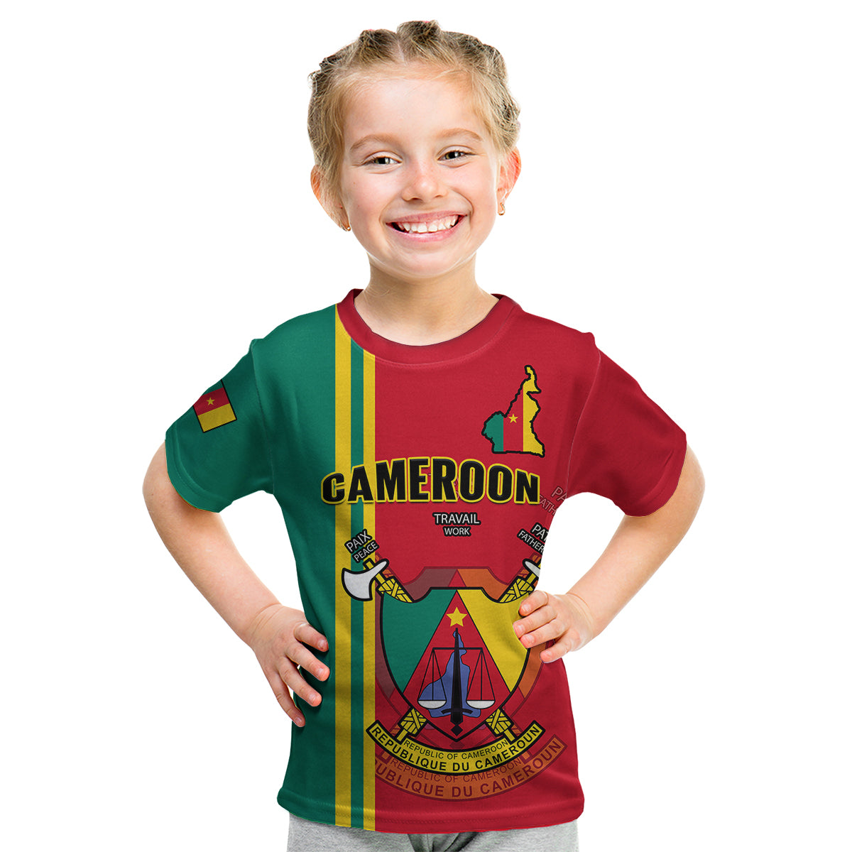 (Custom Personalised) Cameroon Happy Unity Day Cameroun Coat Of Arms Kid T Shirt - Wonder Print Shop