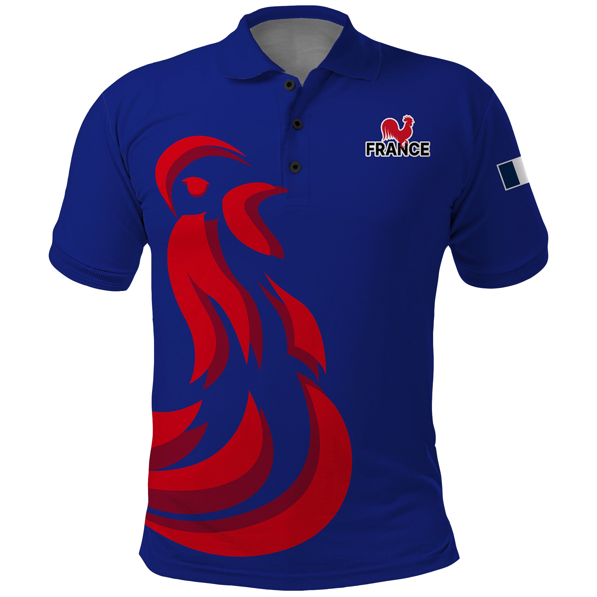 Custom France Rugby 7s 2023 Les Bleus Roosters Polo Shirt - Wonder Print Shop