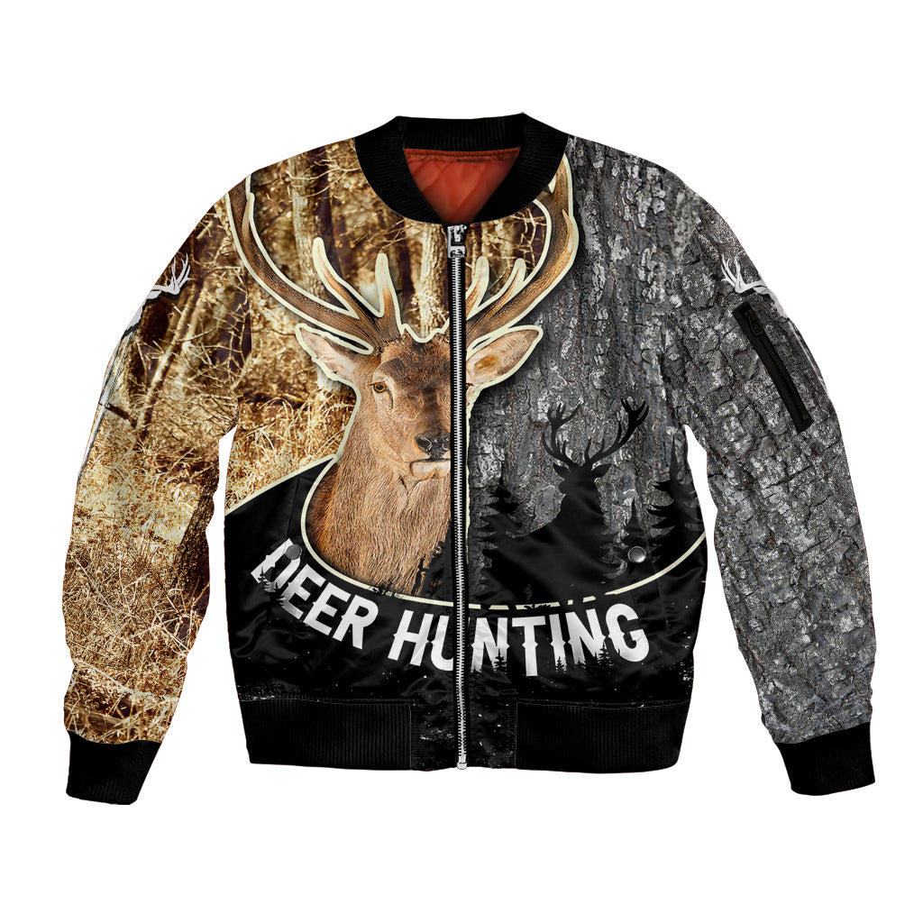 deer-hunting-old-tree-bark-texture-and-dry-broadleaf-forest-abstract-pattern-sleeve-zip-bomber-jacket