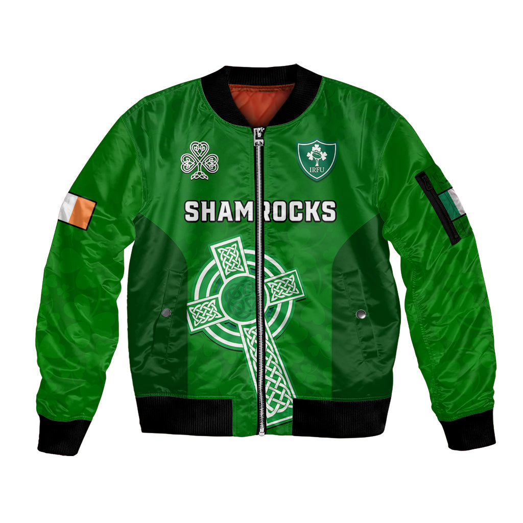 custom-text-and-number-ireland-rugby-go-shamrocks-sleeve-zip-bomber-jacket