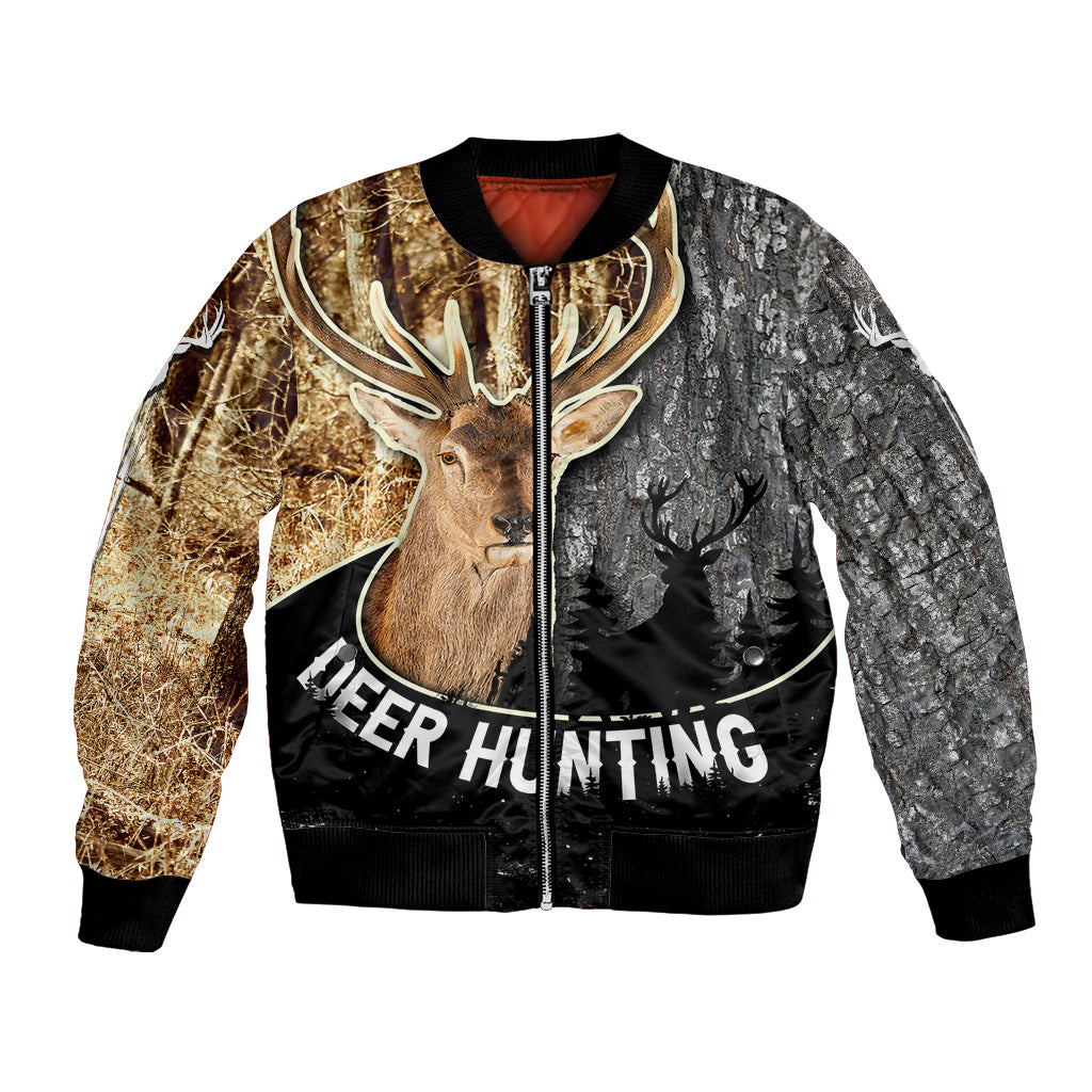 Deer Hunting Old Tree Bark Texture And Dry Broadleaf Forest Abstract Pattern Bomber Jacket - Wonder Print Shop