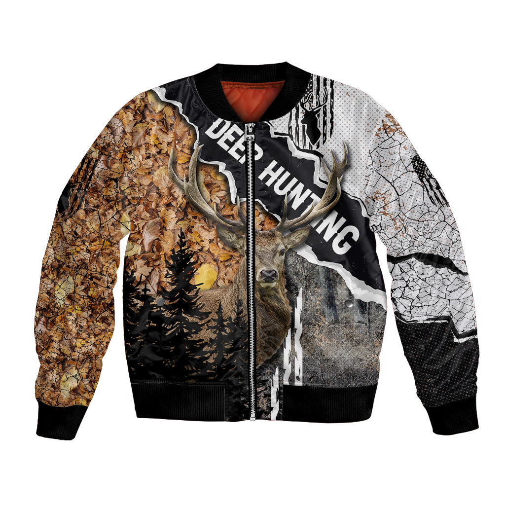 Deer Hunting Dry Broadleaf Forest Grunge Pattern Bomber Jacket - Wonder Print Shop