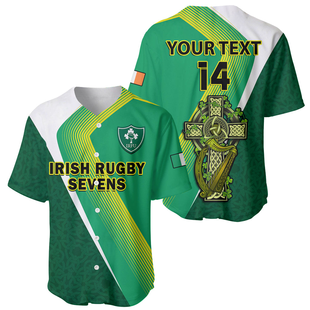 (Custom Text And Number) Ireland Rugby 7s Celtic Cross Shamrock Baseball Jersey - Wonder Print Shop