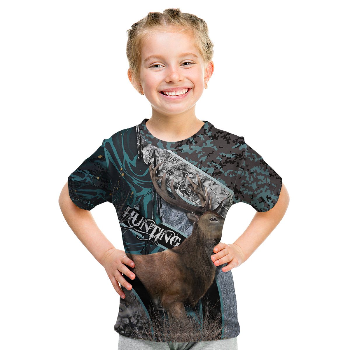 Deer Hunting Abstract Pattern Kid T Shirt - Wonder Print Shop