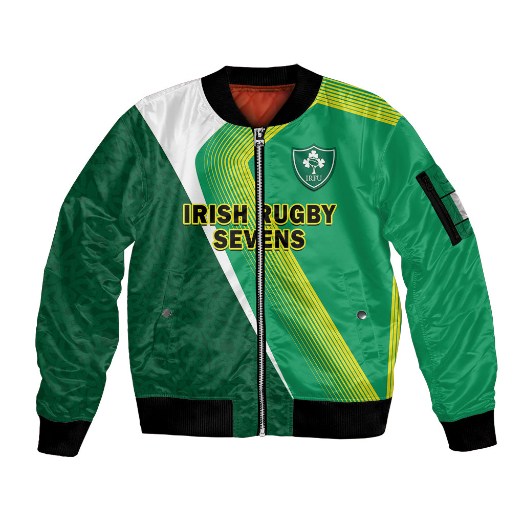 custom-text-and-number-ireland-rugby-7s-celtic-cross-shamrock-sleeve-zip-bomber-jacket