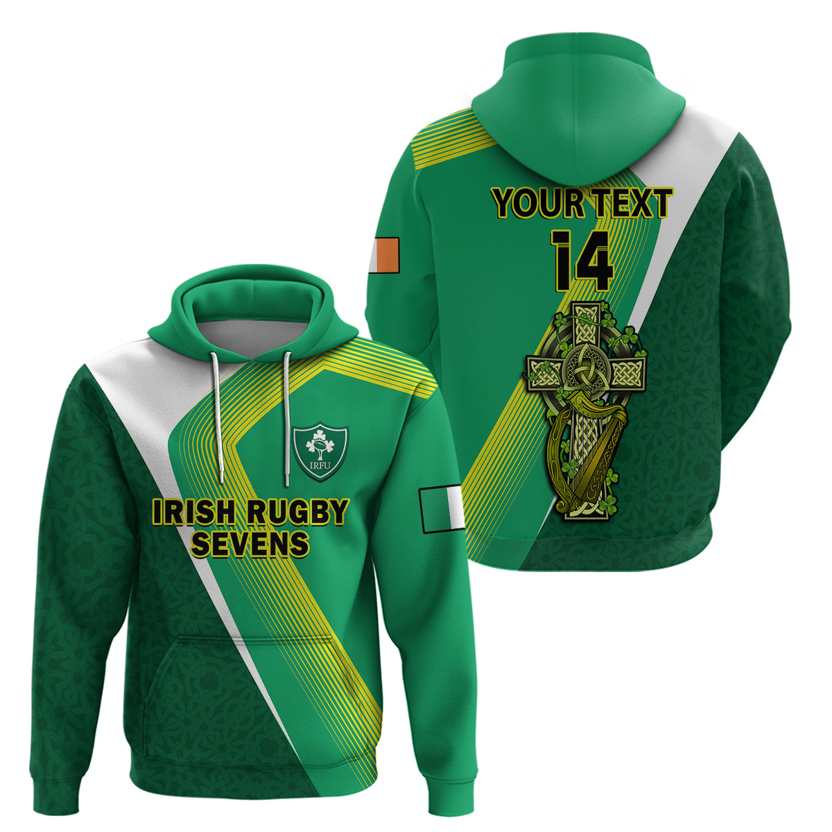 Custom Ireland Rugby 7s Celtic Cross Shamrock Hoodie - Wonder Print Shop