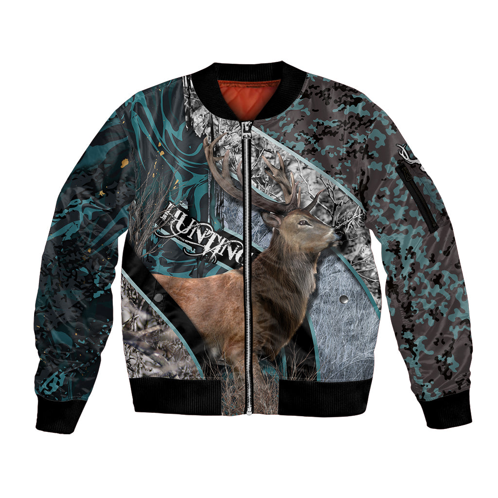 deer-hunting-abstract-pattern-sleeve-zip-bomber-jacket