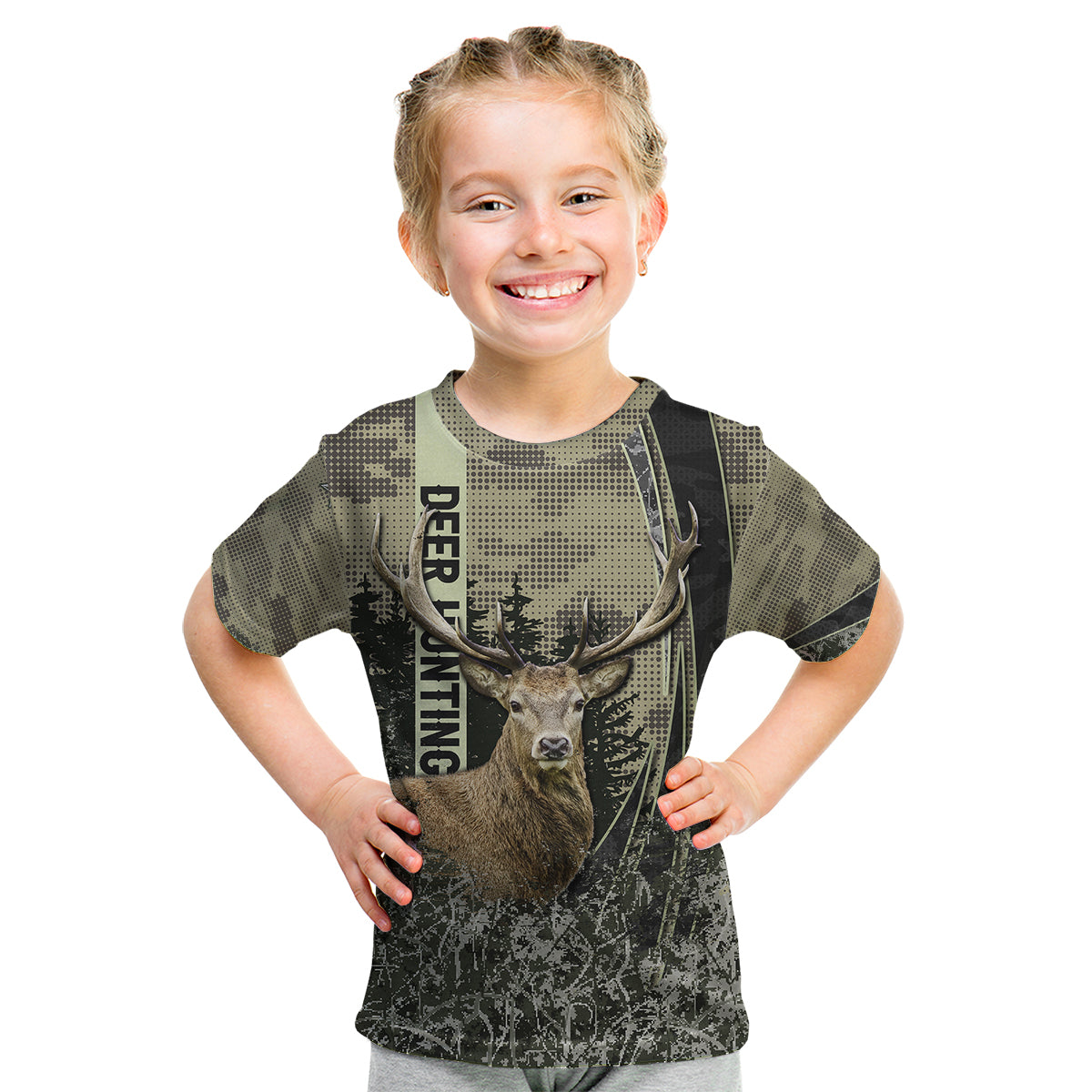 Deer Hunting Camouflaged Modern Abstract Kid T Shirt - Wonder Print Shop