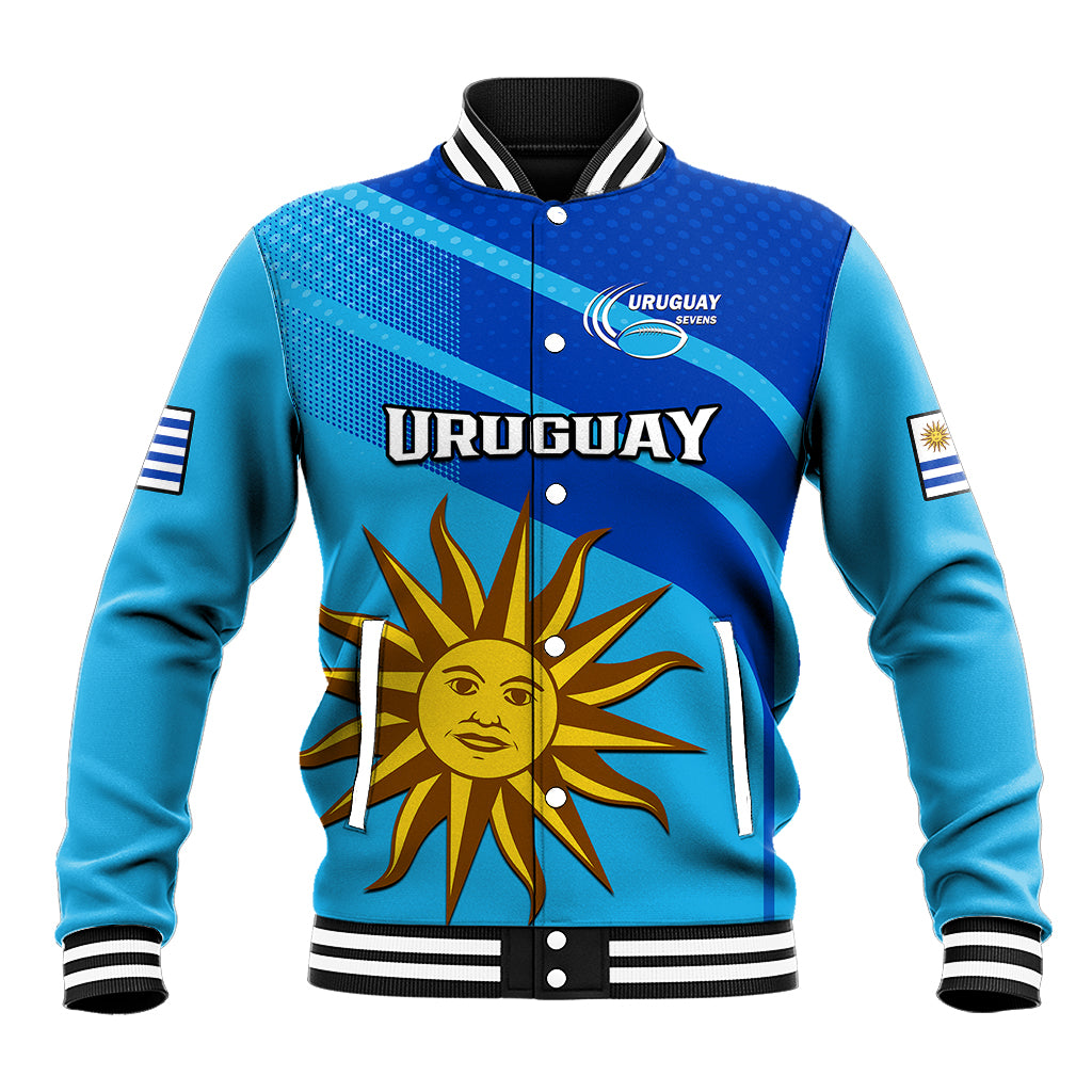 (Custom Text And Number) Uruguay Rugby 7s Sporty Style Baseball Jacket - Wonder Print Shop