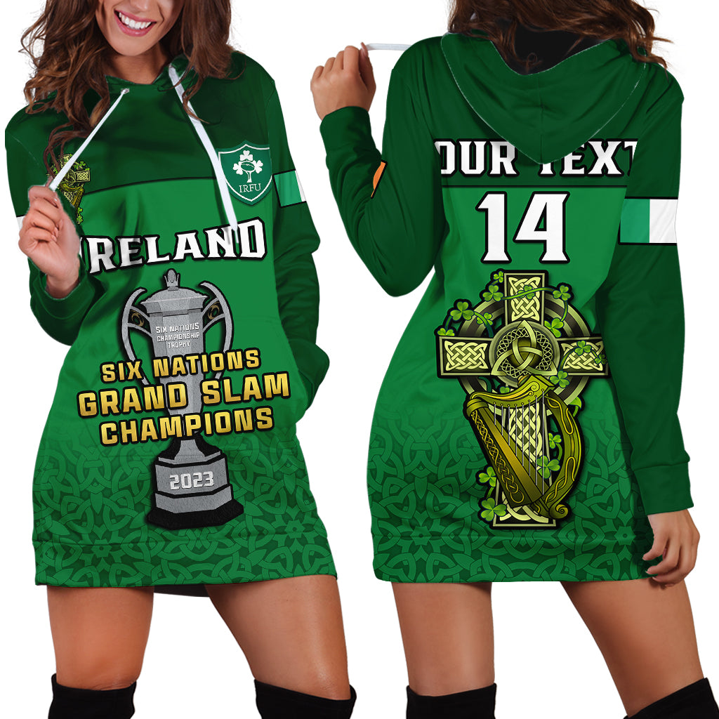 (Custom Text And Number) Ireland Rugby 2023 Champions Six Nations Irish Proud Hoodie Dress - Wonder Print Shop