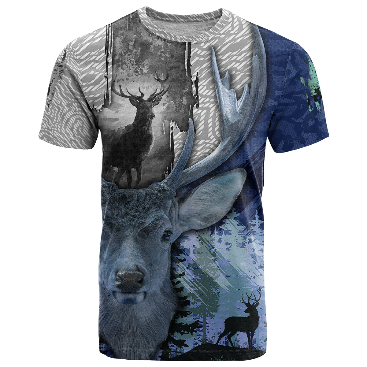 deer-hunting-stag-in-the-night-abstract-pattern-t-shirt