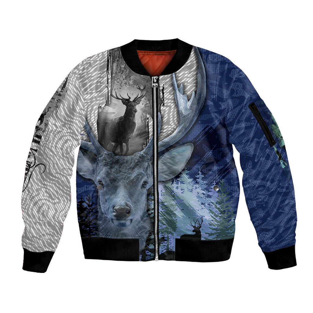 deer-hunting-stag-in-the-night-abstract-pattern-sleeve-zip-bomber-jacket