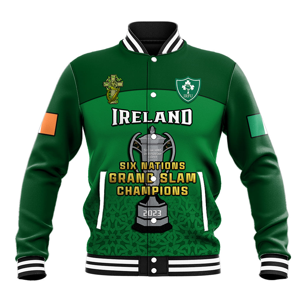 (Custom Text And Number) Ireland Rugby 2023 Champions Six Nations Irish Proud Baseball Jacket - Wonder Print Shop