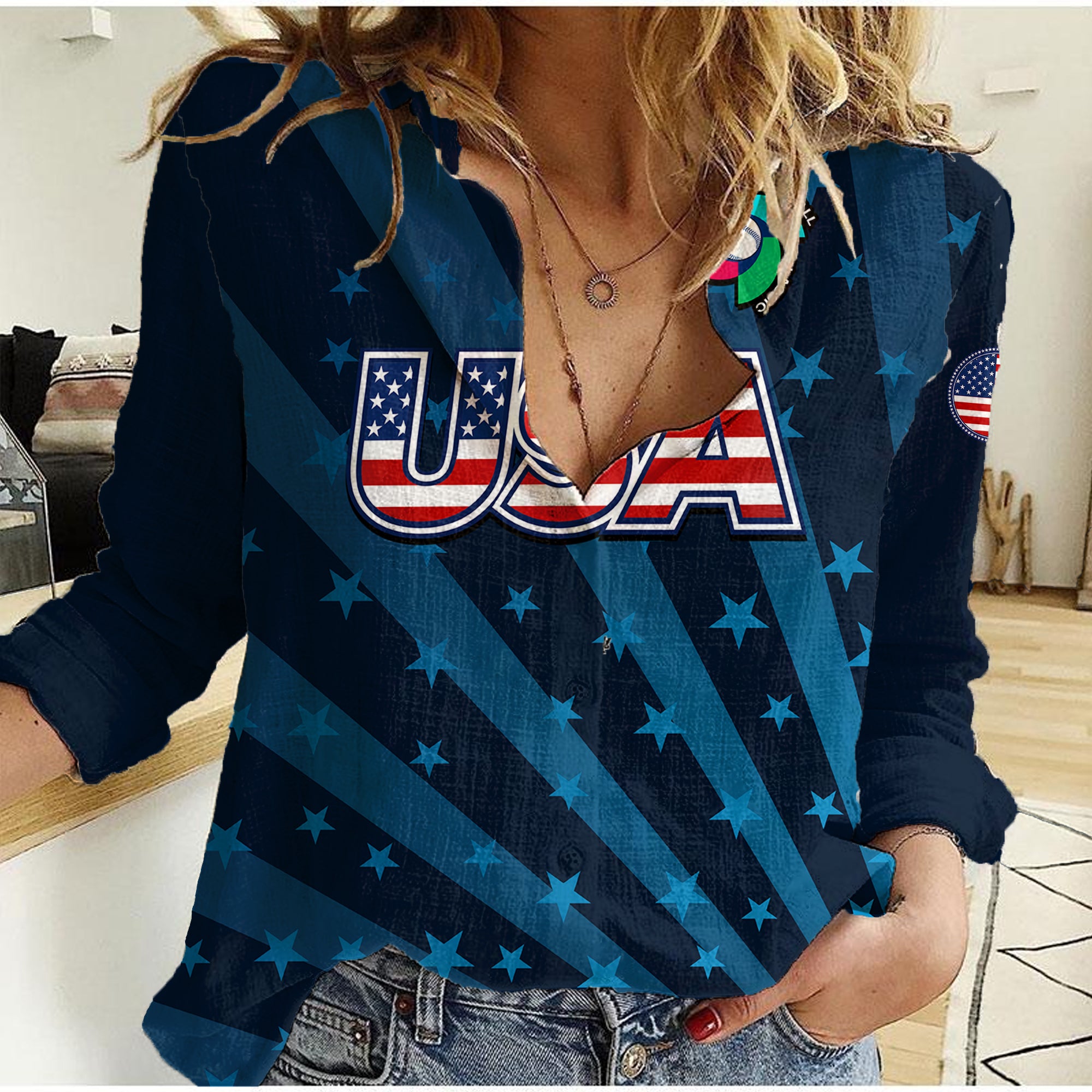 (Custom Personalised) United States 2023 Baseball Classic Women Casual Shirt - Wonder Print Shop