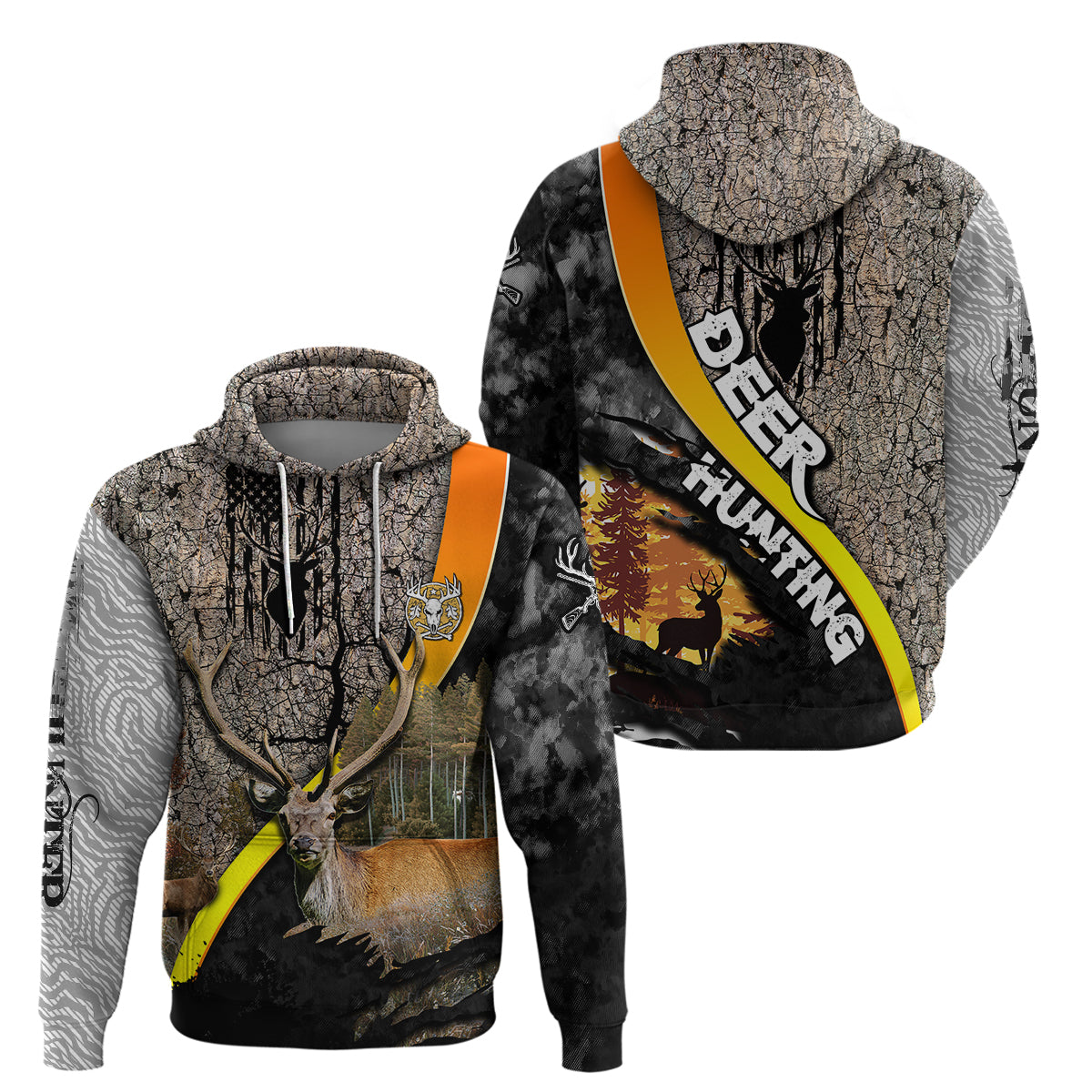 deer-hunting-old-tree-bark-texture-gray-abstract-pattern-hoodie