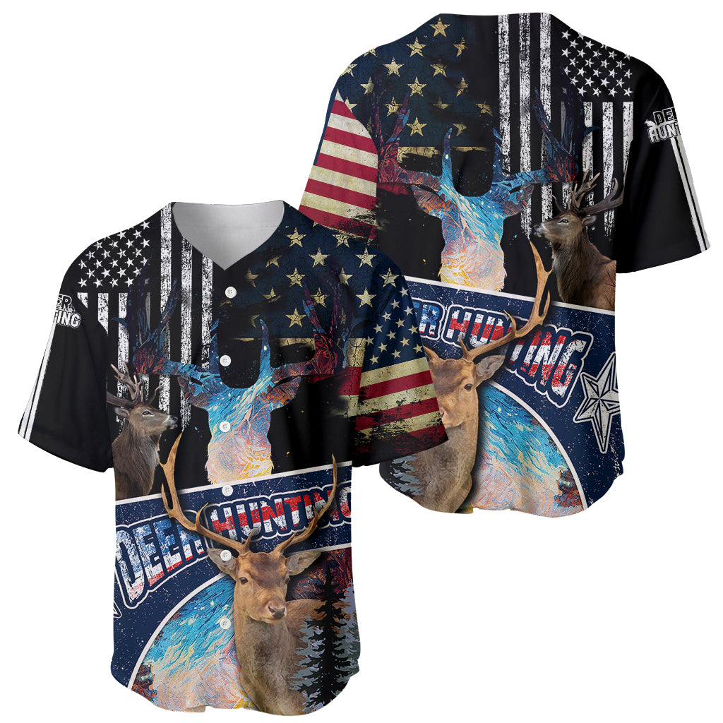 Deer Hunting American Flag Tie Dye Forest Painting Pattern Baseball Jersey - Wonder Print Shop