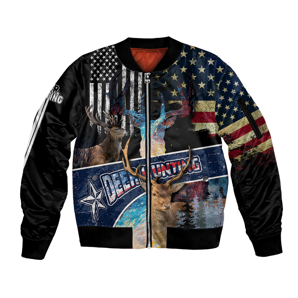 deer-hunting-american-flag-tie-dye-forest-painting-pattern-sleeve-zip-bomber-jacket