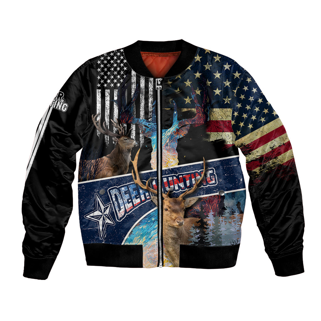 Deer Hunting American Flag Tie Dye Forest Painting Pattern Bomber Jacket - Wonder Print Shop