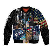 Black bomber jacket with front graphic deer and American flag tie-dye painting pattern