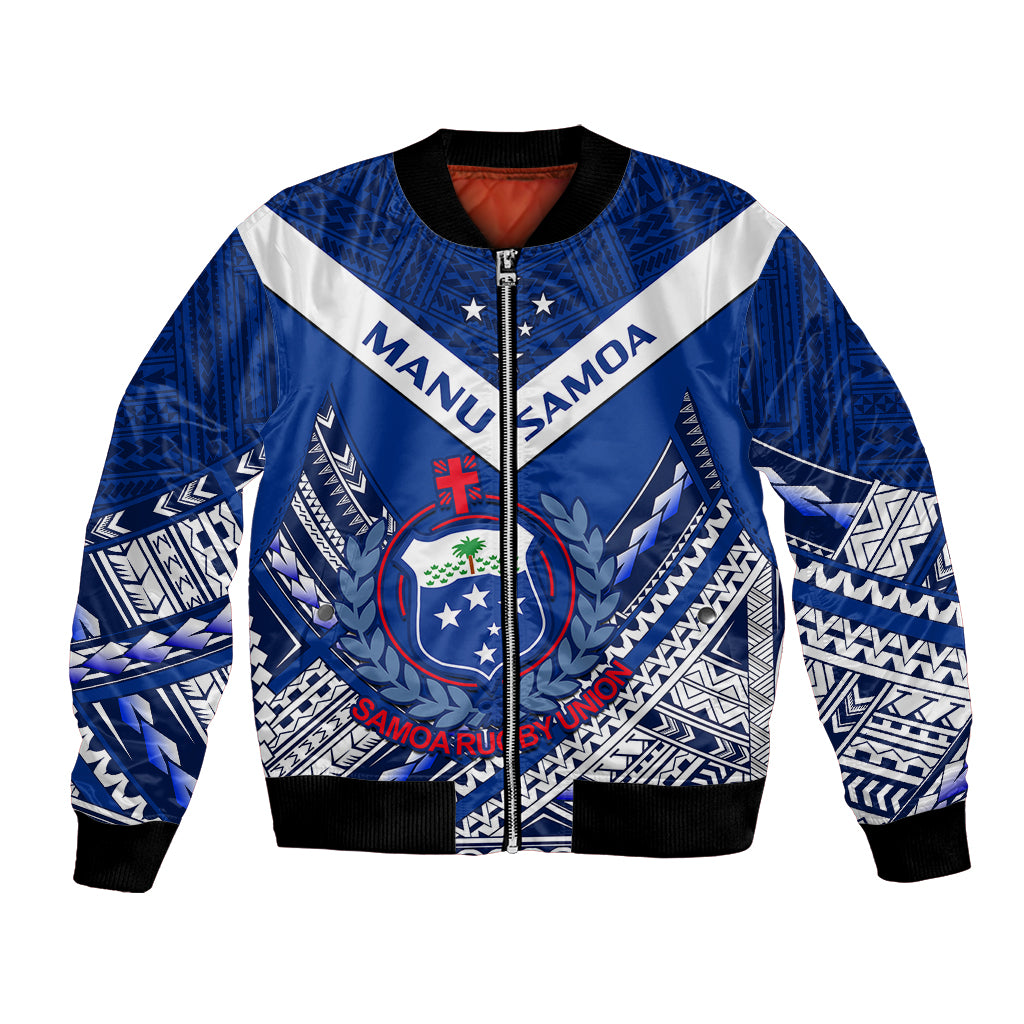 (Custom Text And Number) Samoan Rugby Manu Samoa 7s Polynesian Pattern Bomber Jacket - Wonder Print Shop